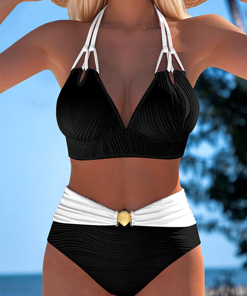 Lily™ | Traje de baño de cintura alta con tirantes dobles y color en contraste