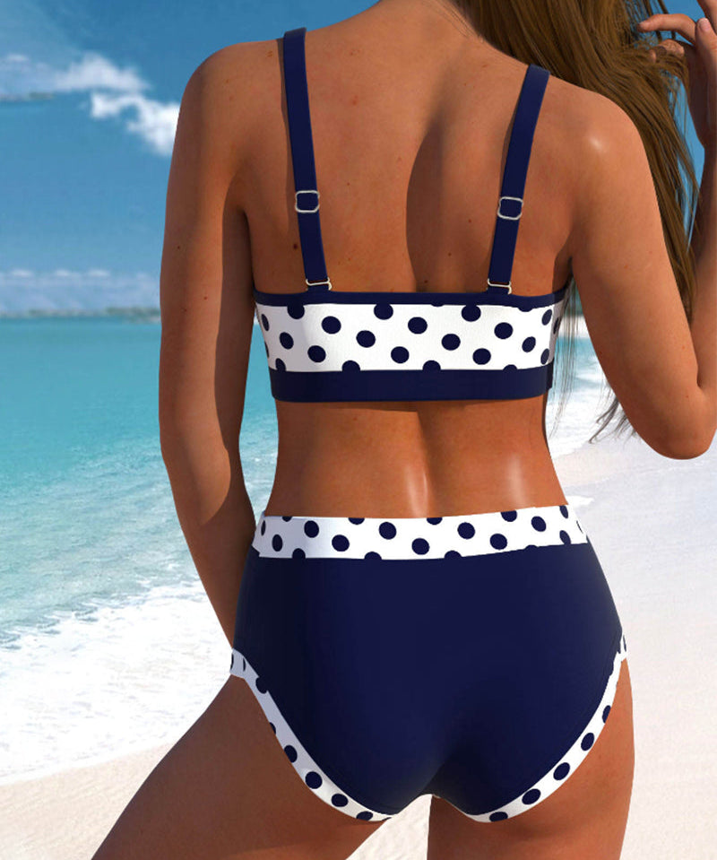 Natalia™ | Bikini de cintura alta con rayas y diseño patchwork
