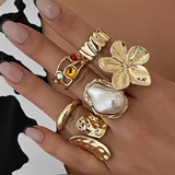Anillo Abierto en Forma de Flor Líquida de Perla